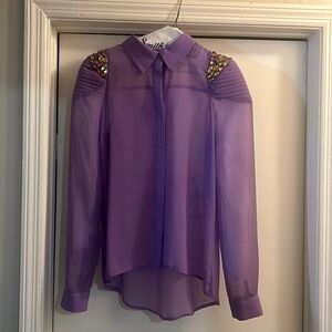 Purple See Thru Blouse With Rhinestones ( Button Down )